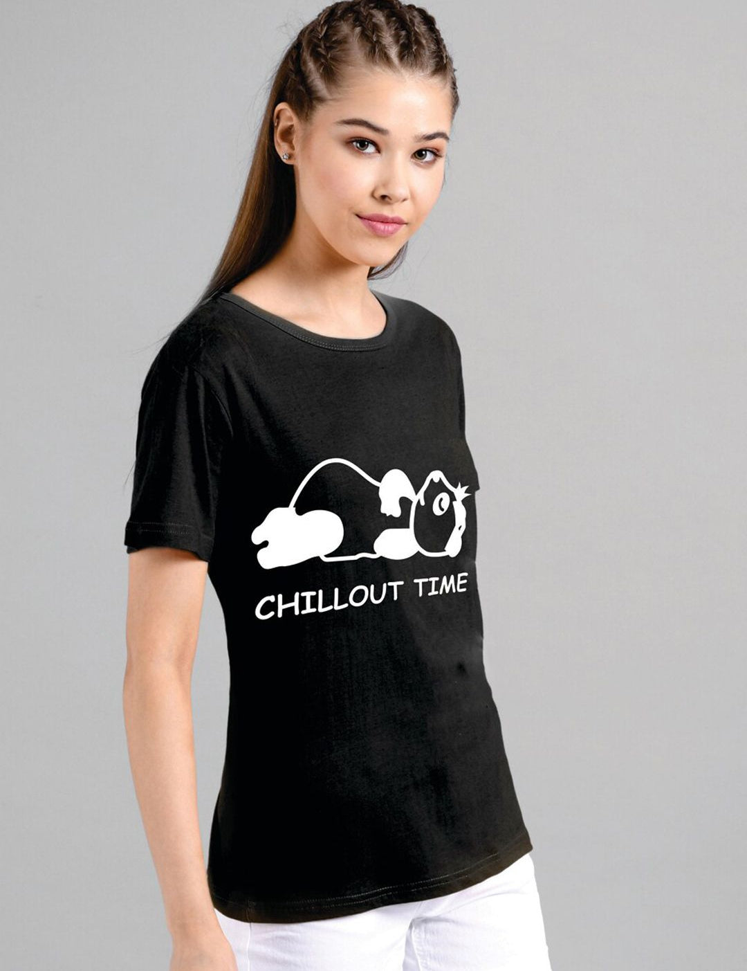 Kotty Women Black Printed Round Neck T-shirt