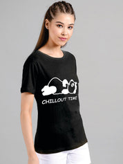 Kotty Women Black Printed Round Neck T-shirt