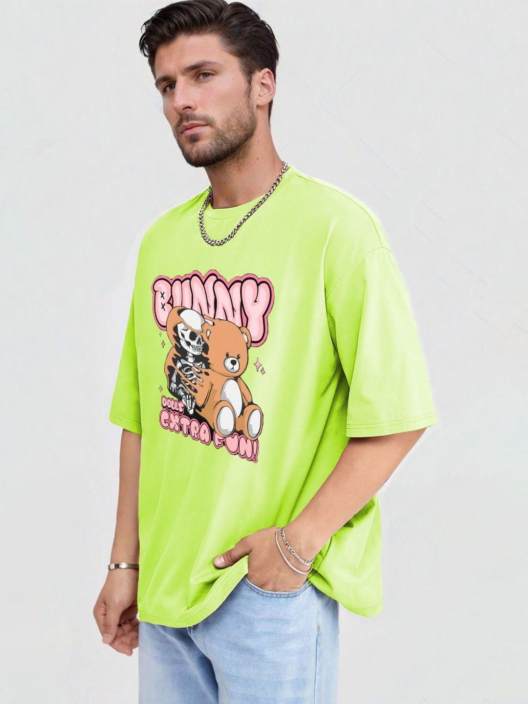 Kotty Men Printed Drop-Shoulder Sleeves Raw Edge T-shirt