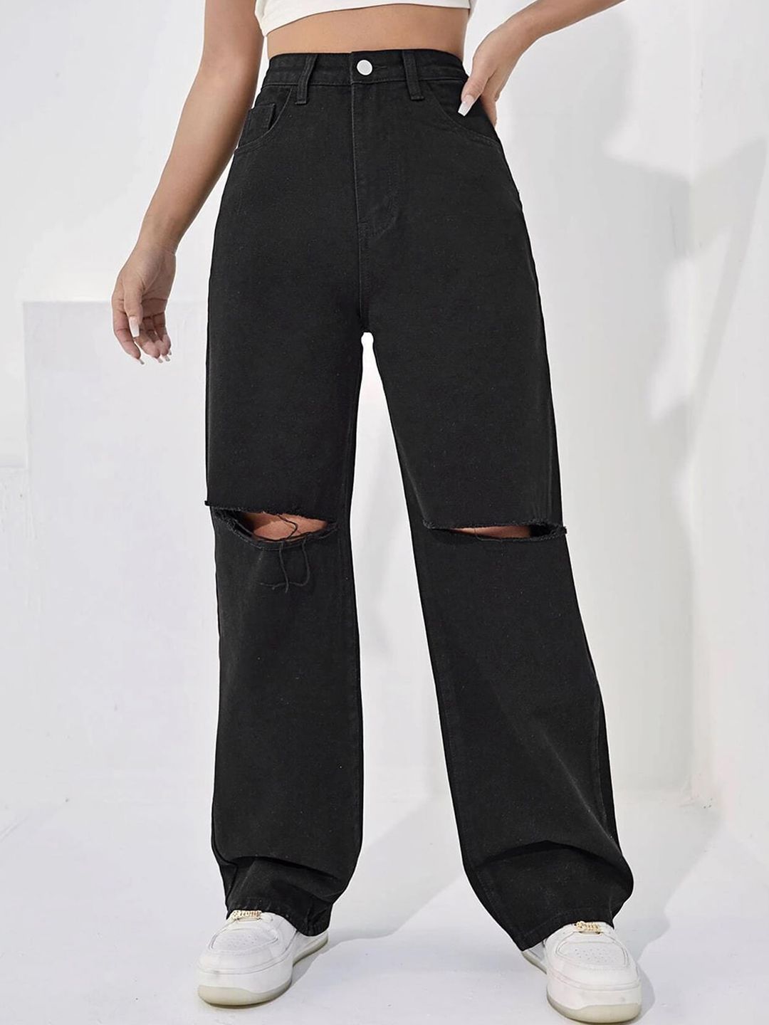 Kotty Women Straight Fit High-Rise Slash Knee Stretchable Jeans