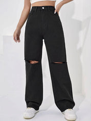 Kotty Women Straight Fit High-Rise Slash Knee Stretchable Jeans