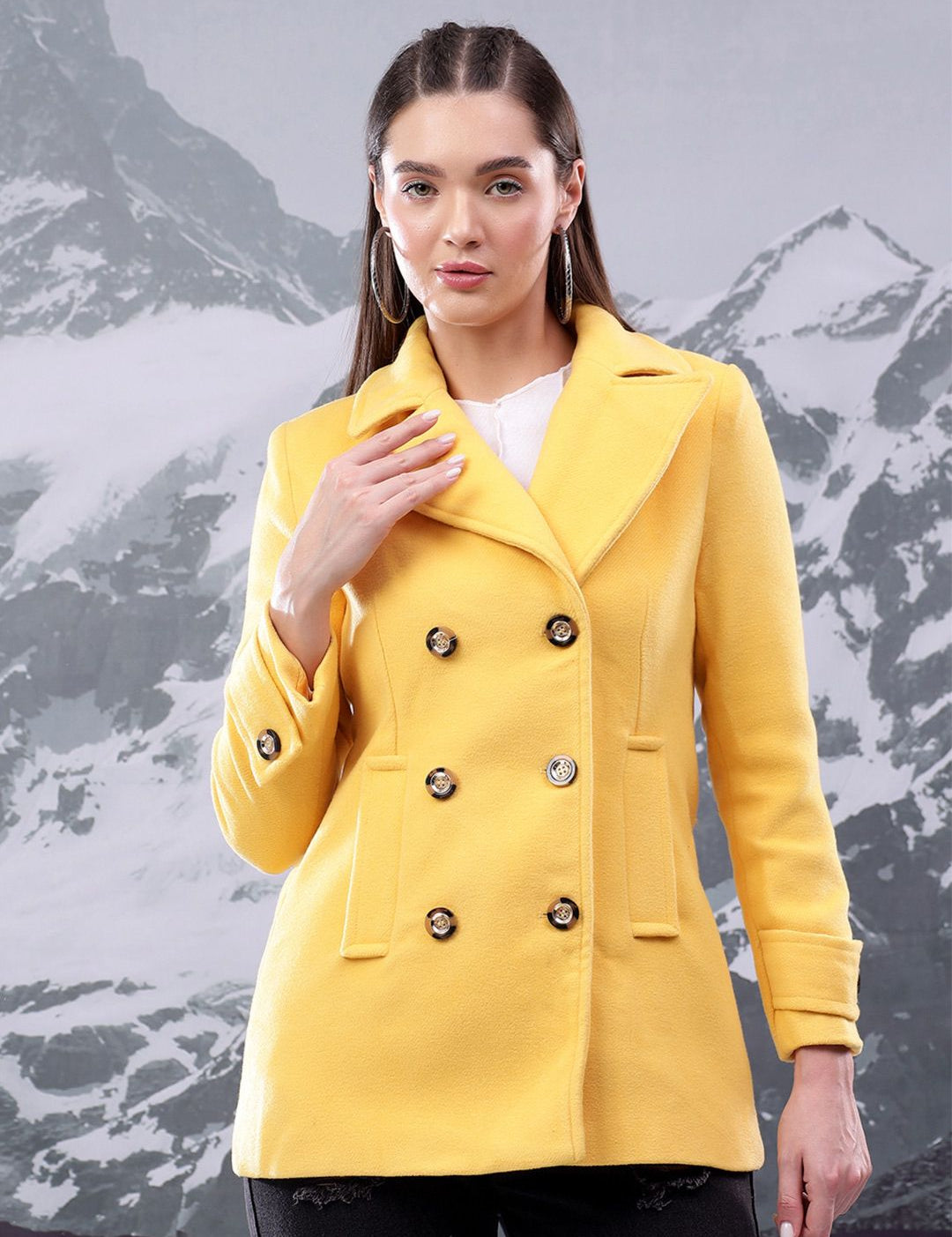 Kotty Women Notched Lapel Double-Breasted Overcoat