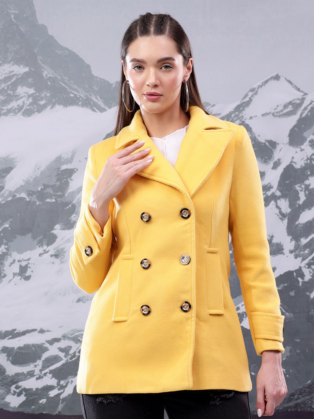 Kotty Women Notched Lapel Double-Breasted Overcoat