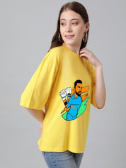 Kotty Women Graphic Printed Round Neck Cotton Oversized T-shirt