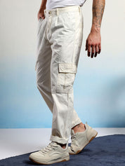 Kotty Men Low-Rise Wrinkle Free Chambray Pleated Cargos Trousers
