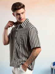 Kotty Men Sheer Striped Casual Shirt