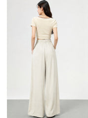 White Flared High-Rise Trousers for Women – Versatile Solid Design | Kotty