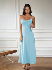 Kotty Women Solid Shoulder Straps Fit and Flare Dress