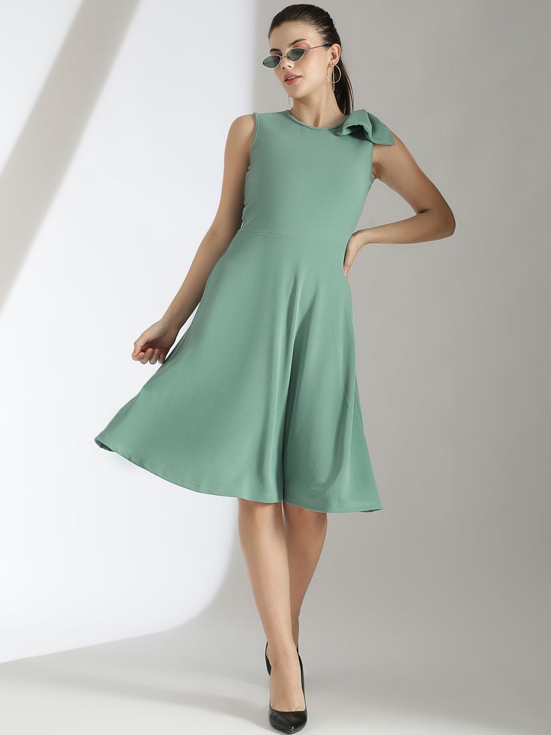 Kotty Solid Round Neck Fit & Flare Dress