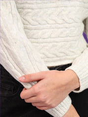 Kotty Women Cable Knit Self Design Cotton Crop Pullover