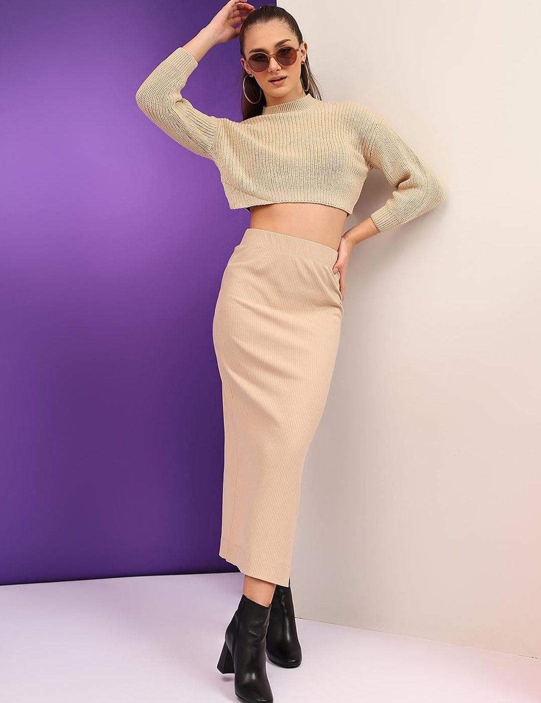 Kotty Women Cable Knit Crop Pullover Sweater