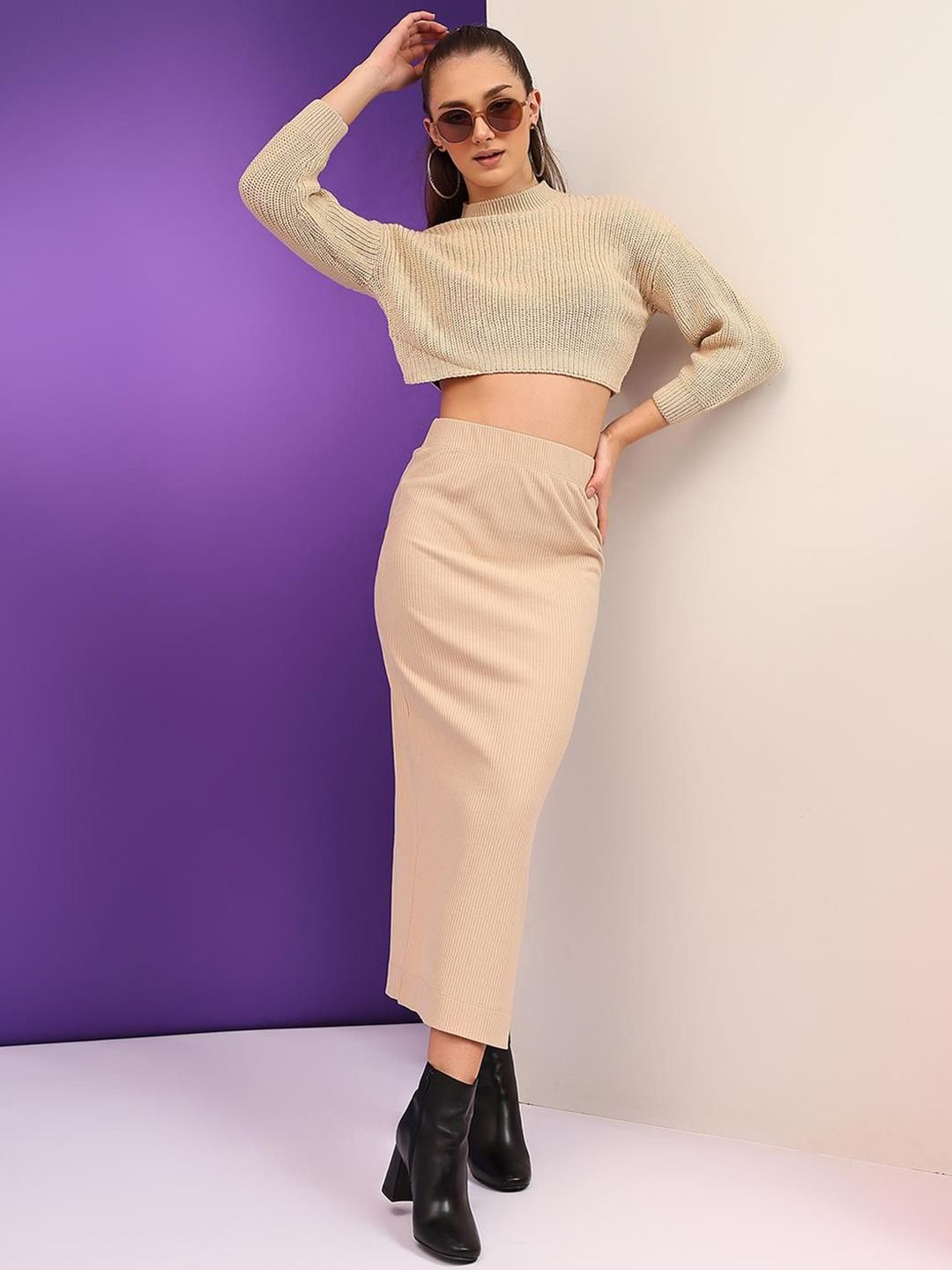 Kotty Women Cable Knit Crop Pullover Sweater