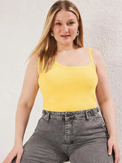 Kotty Women's Mustard Yellow Scoop Neck Strappy Sleeveless Top | Trendy Summer Wear