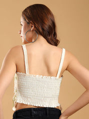 Kotty Women Self Design Emboidered Cotton Crop Regular Top