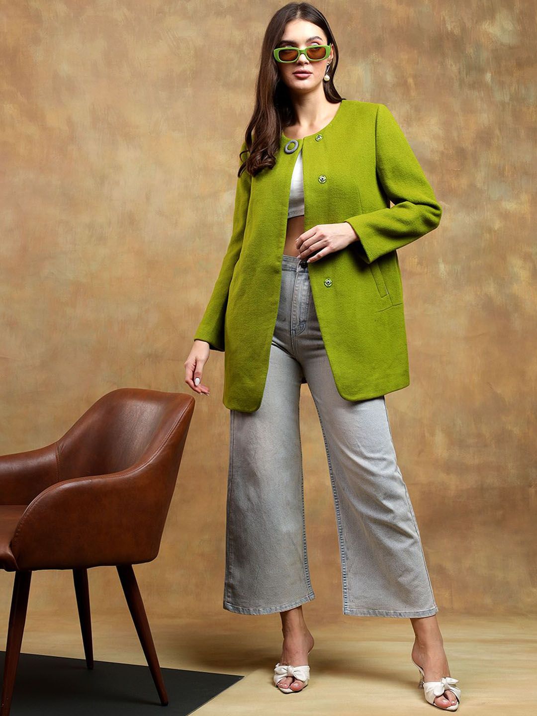 Kotty Solid Round Neck Overcoat