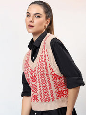Kotty Women Printed Crop Sweater Vest