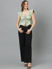 Kotty Flutter Sleeve Crepe Crop Top