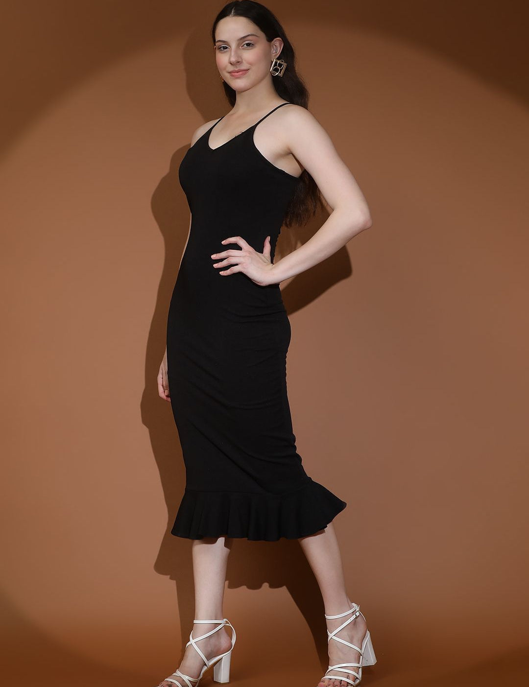 Kotty Women Solid Shoulder Straps Sleeveless Bodycon Dress