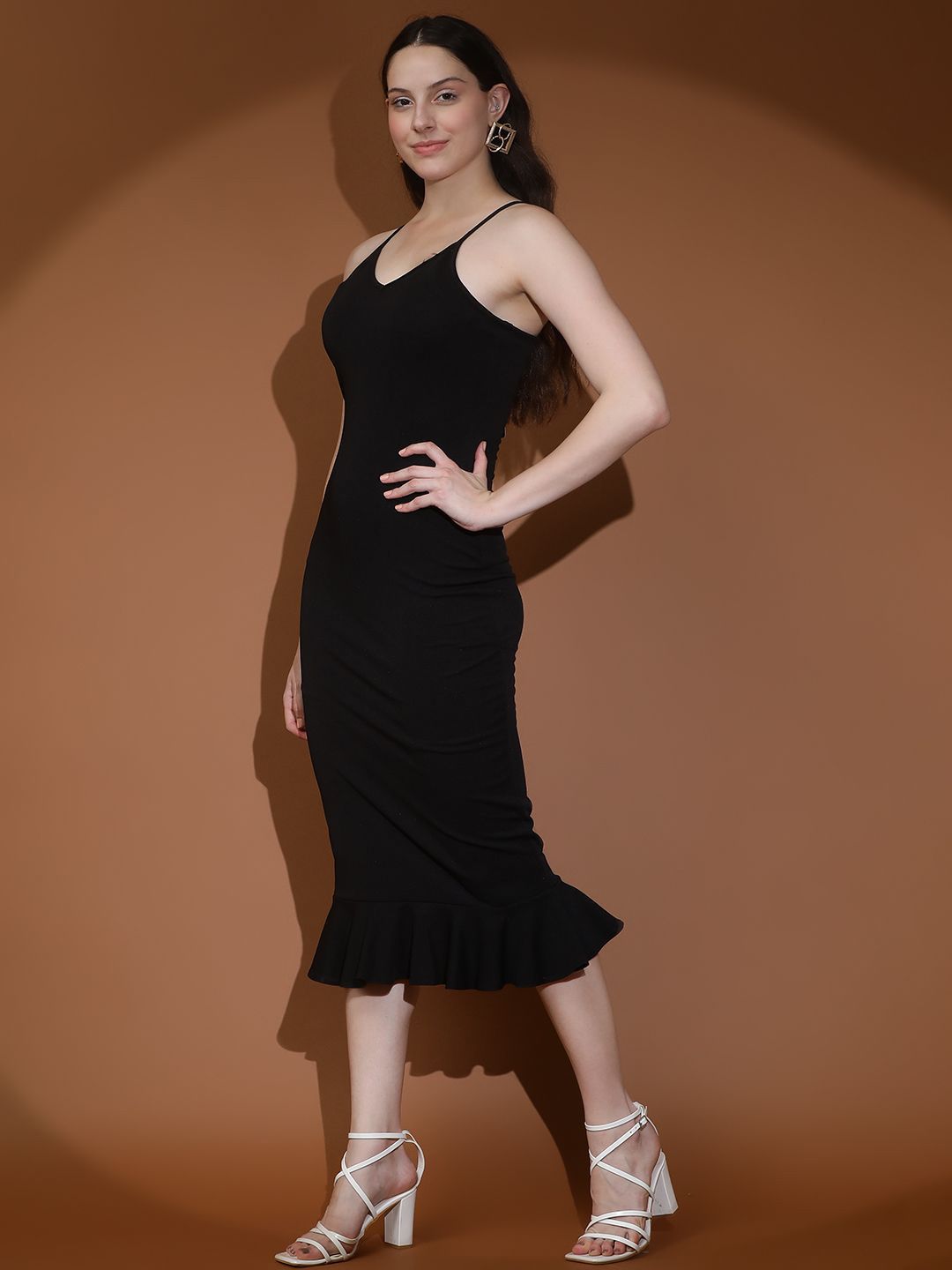 Kotty Women Solid Shoulder Straps Sleeveless Bodycon Dress