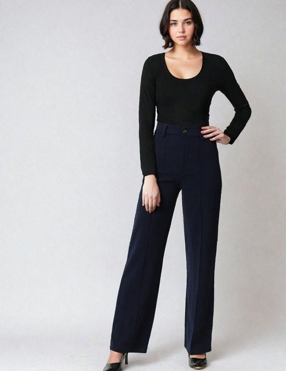 Kotty Black and Navy Blue Scoop Neck T-Shirt with Trousers