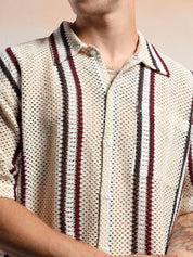 Kotty Vertical Stripes Cotton Spread Collar Short Sleeves Shirt