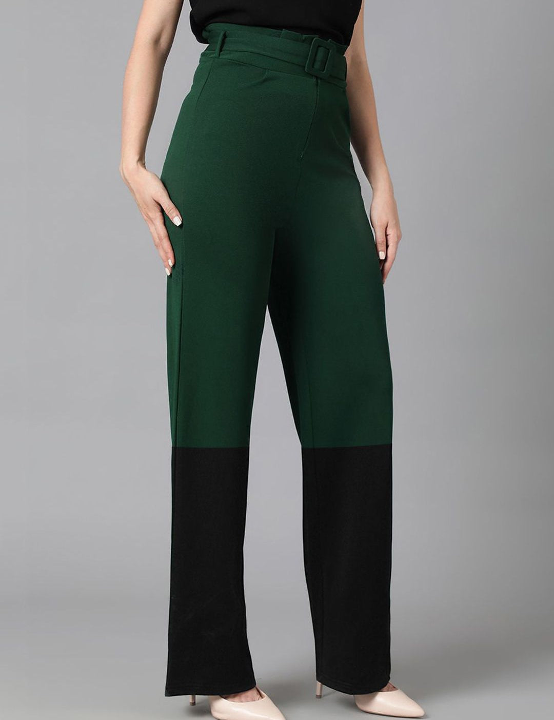 Kotty Women Colourblocked Relaxed Straight Leg High-Rise Trousers