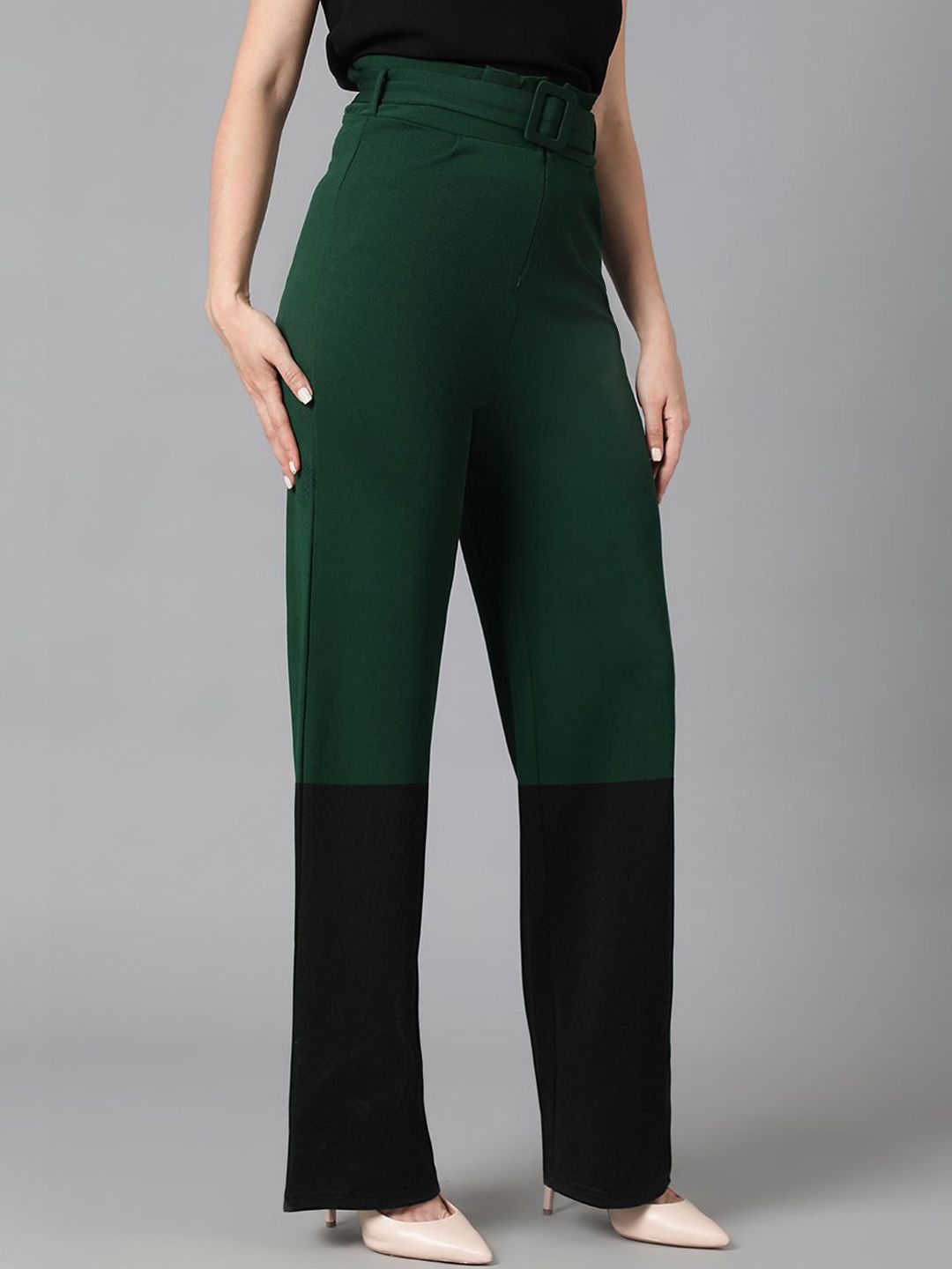Kotty Women Colourblocked Relaxed Straight Leg High-Rise Trousers