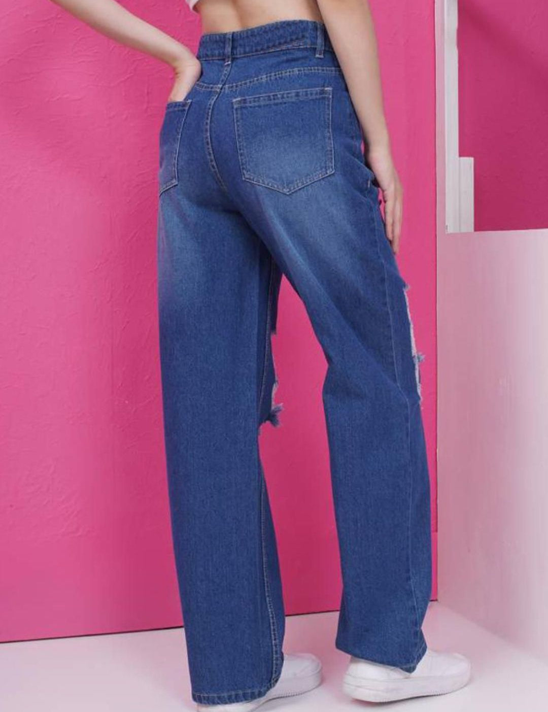 Kotty Women Cotton Straight Fit High-Rise Highly Distressed Jeans