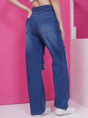 Kotty Women Cotton Straight Fit High-Rise Highly Distressed Jeans