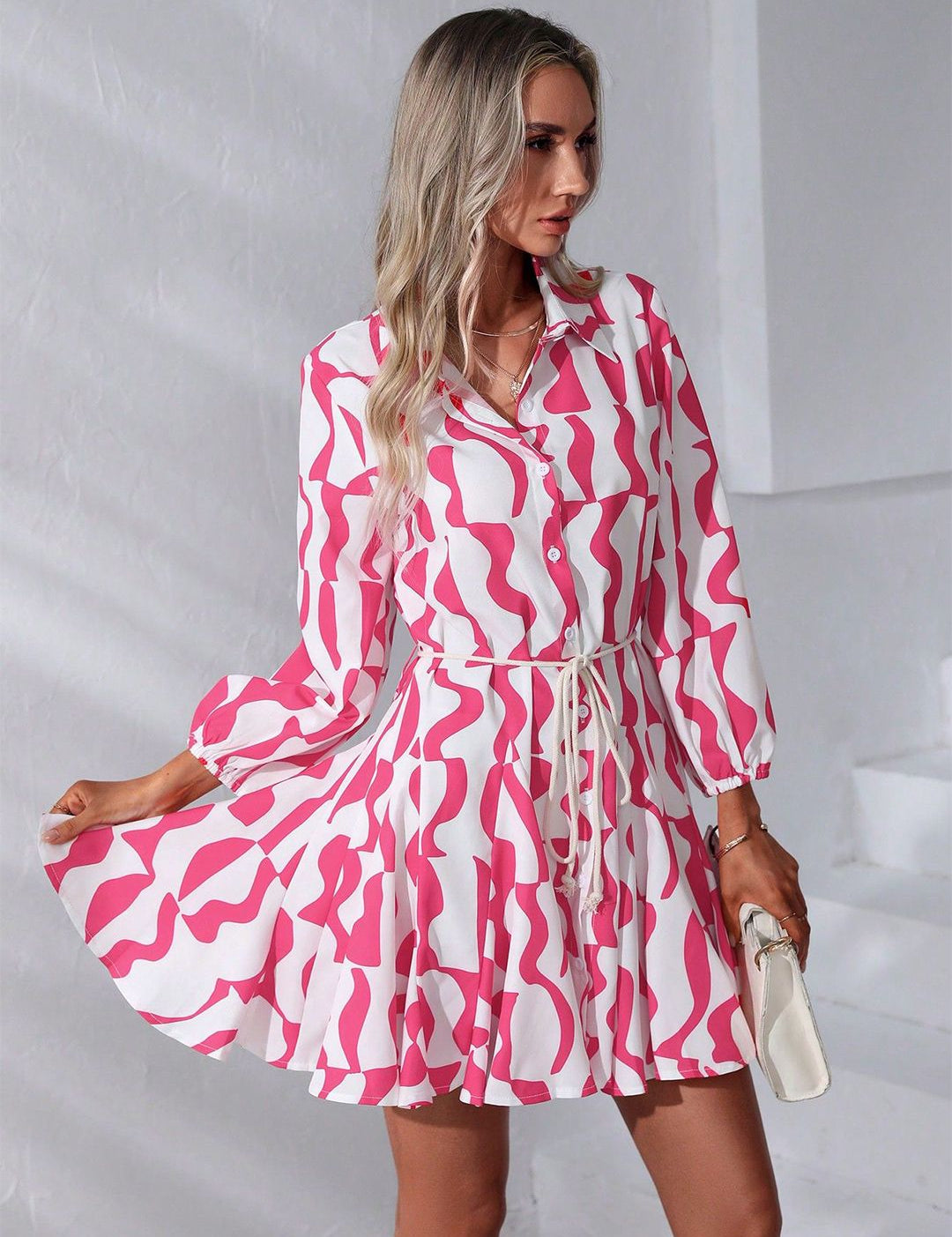 Kotty Graphic Printed Shirt Collar Fit & Flare Dress