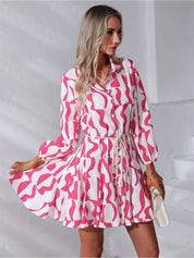 Kotty Graphic Printed Shirt Collar Fit & Flare Dress