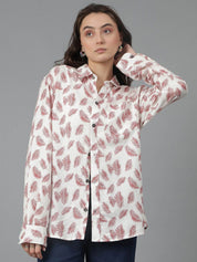 Kotty Women Spread Collar Floral Printed Cotton Oversized Casual Shirt