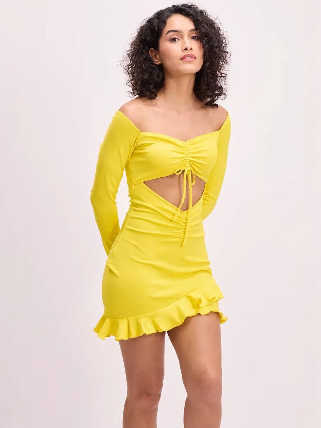 Kotty women yellow off-shoulder bodycon mini dress