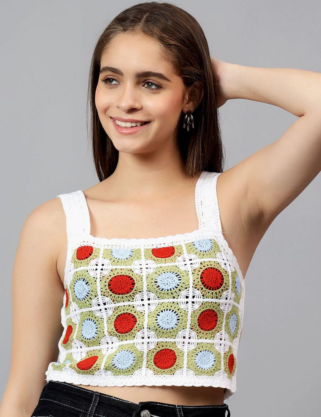 Kotty Women Self Design Square Neck Cotton Top