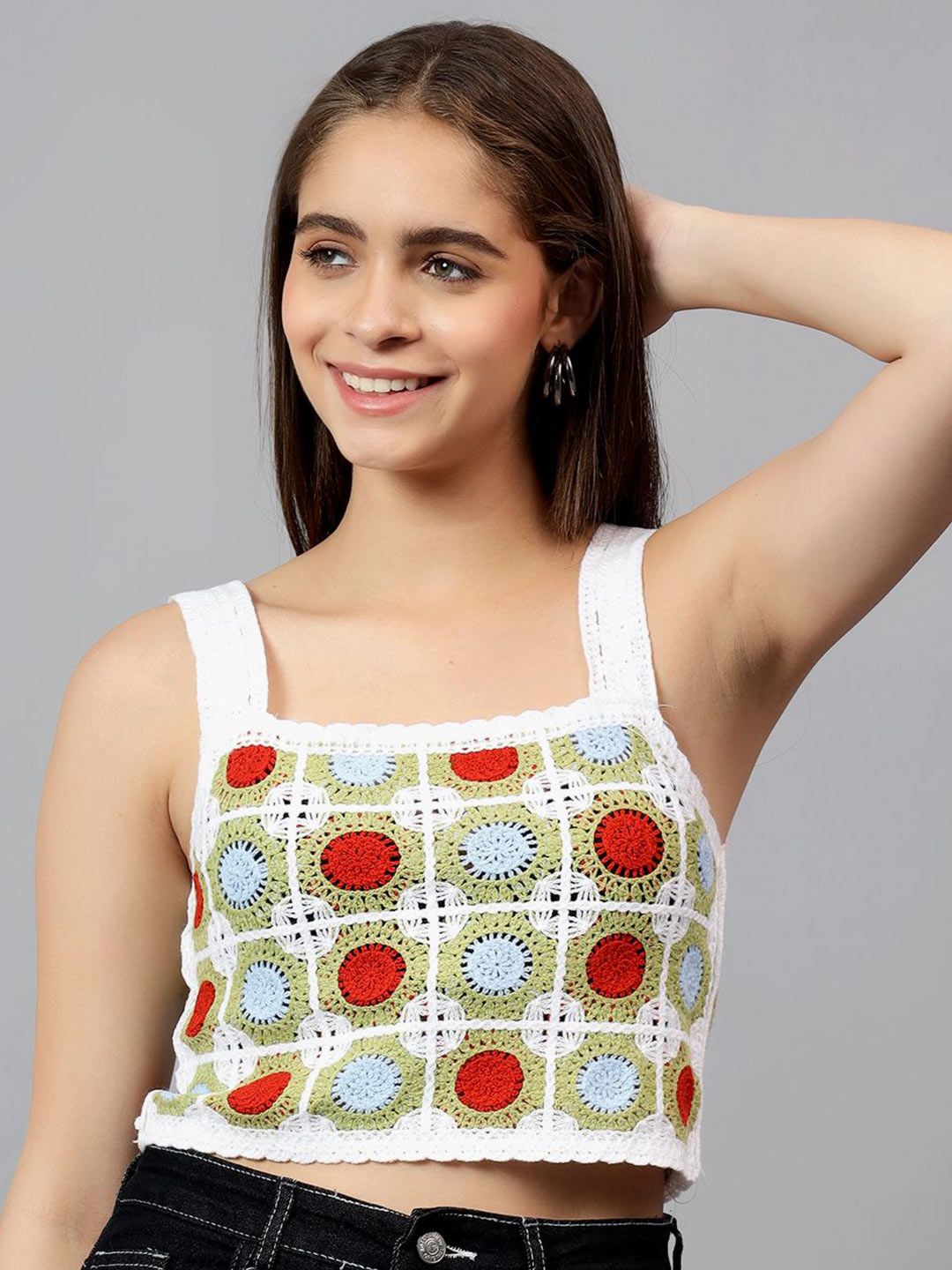 Kotty Women Self Design Square Neck Cotton Top