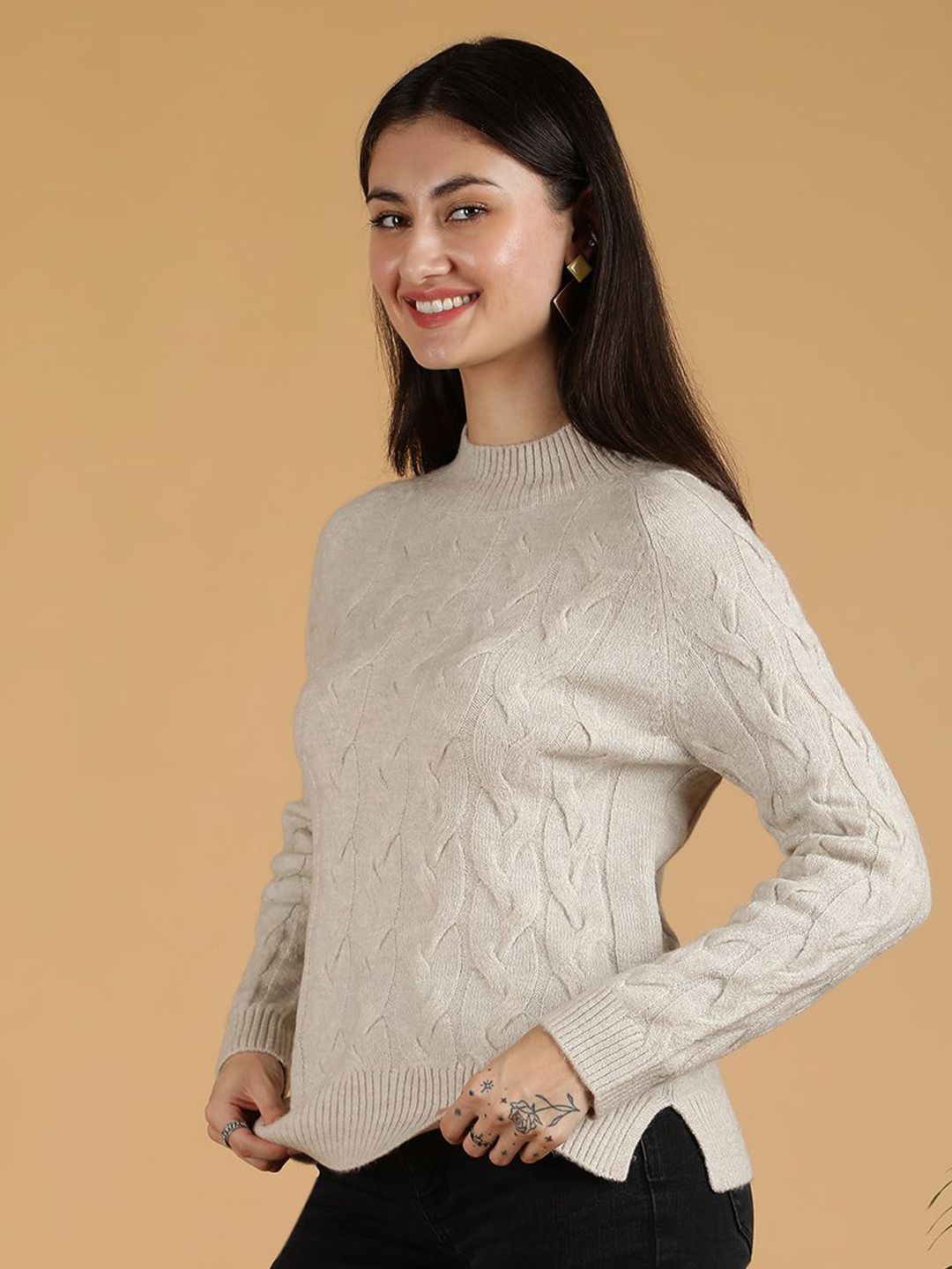 Kotty Women Turtle Neck Cable Knit Pullover Sweater