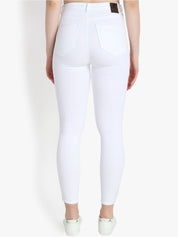 Kotty Women White Skinny Fit High-Rise Slash Knee Stretchable Jeans