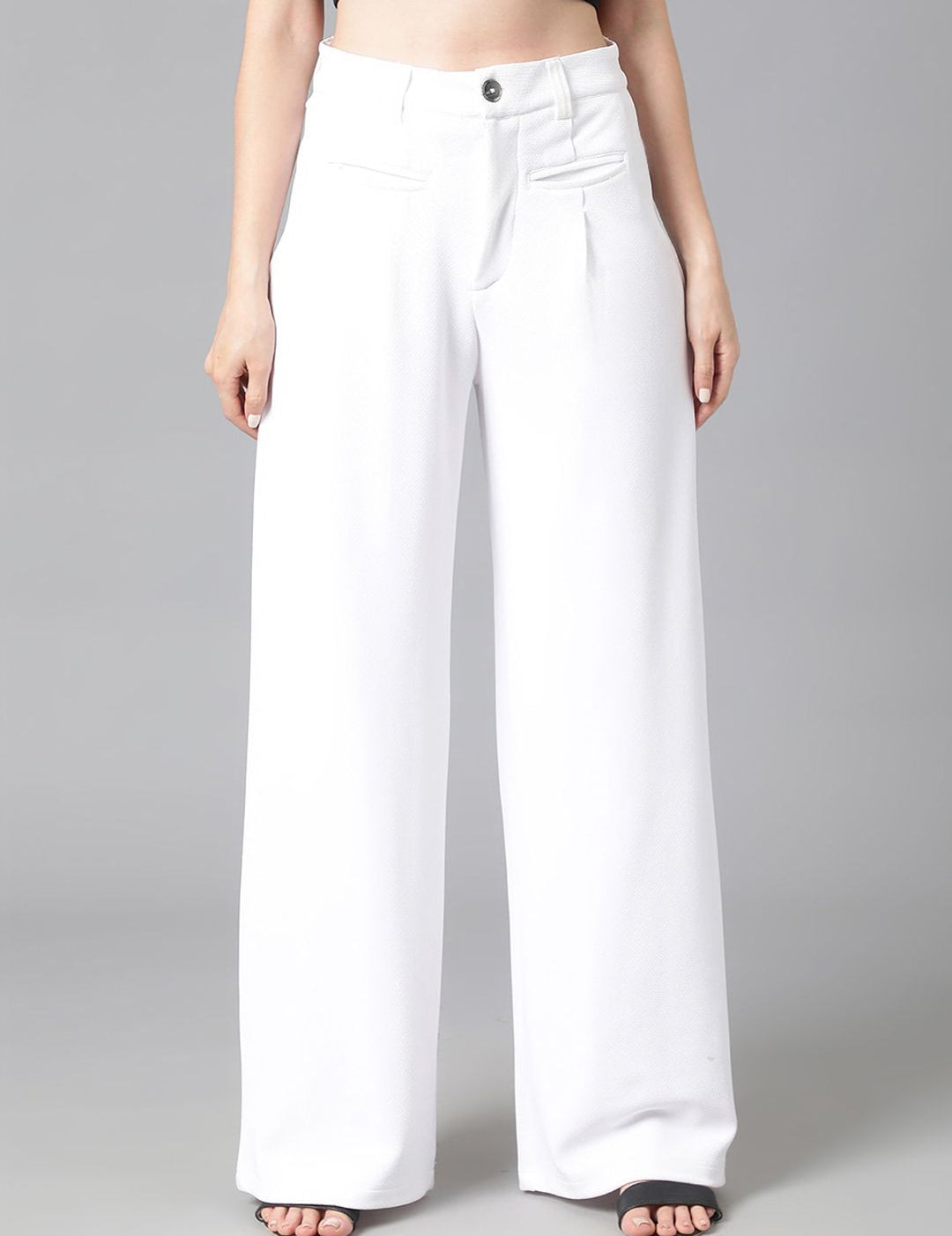 Kotty Women White Relaxed Straight Leg Straight Fit High-Rise Easy Wash Parallel Trousers