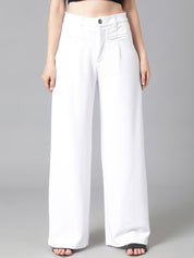 Kotty Women White Relaxed Straight Leg Straight Fit High-Rise Easy Wash Parallel Trousers