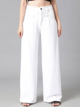 Kotty Women White Relaxed Straight Leg Straight Fit High-Rise Easy Wash Parallel Trousers