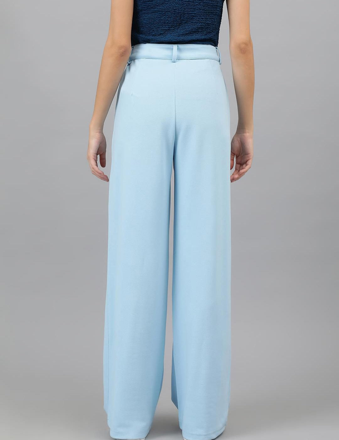 Kotty Women Blue Relaxed Straight Leg High-Rise Easy Wash Pleated Parallel Trousers