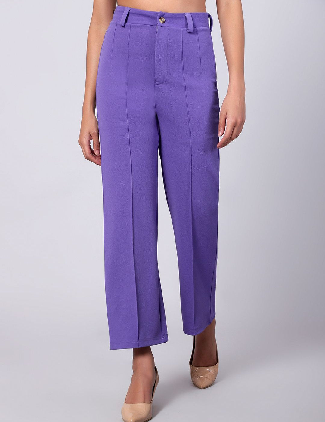 KOTTY BIZwear Women Relaxed Straight Fit High-Rise Easy Wash Pleated Trousers