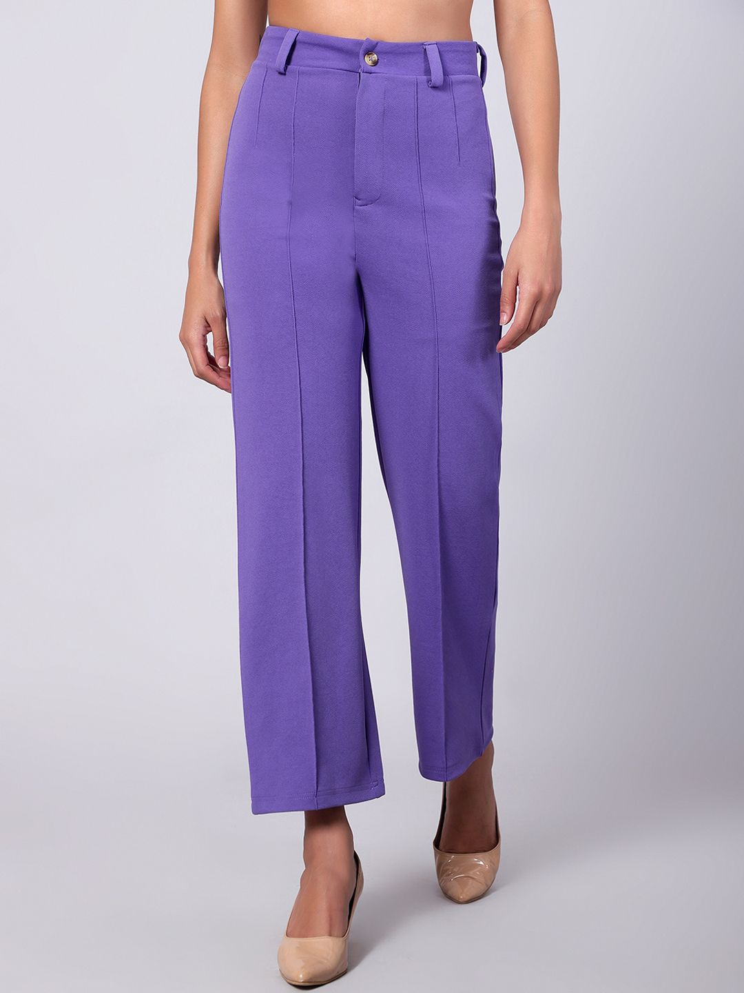 KOTTY BIZwear Women Relaxed Straight Fit High-Rise Easy Wash Pleated Trousers