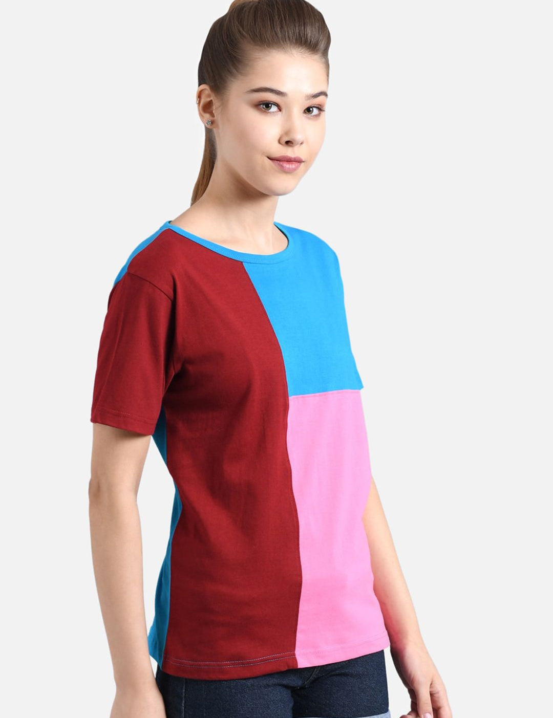 Kotty Women Multicoloured Colourblocked Round Neck T-shirt