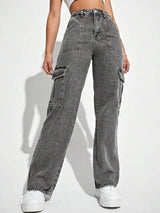 Kotty Women Jean Straight Fit High-Rise Stretchable Cargo Jeans