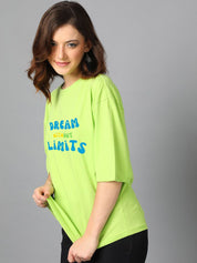 Kotty Green Typography Printed Drop-Shoulder Sleeves Oversized T-shirt