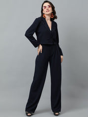 KOTTY BIZwear Navy Blue Notched Lapel Collar Blazer & Mid Rise Trouser