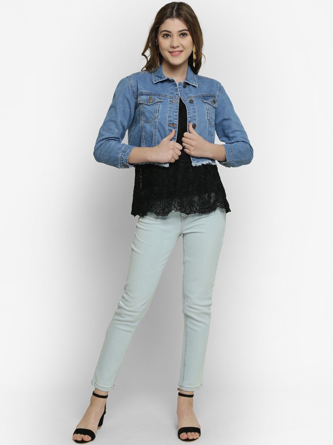 Kotty Women Blue Solid Denim Jacket