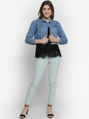 Kotty Women Blue Solid Denim Jacket