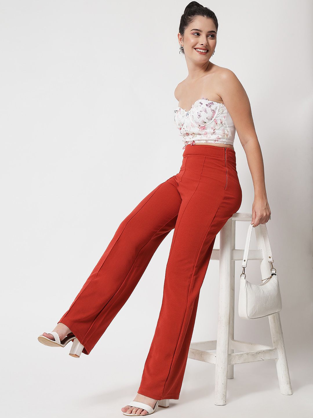 Kotty Women Pack Of 2 Relaxed Straight Leg High-Rise Easy Wash Parallel Trousers